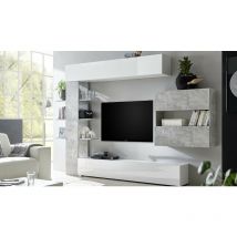 Mur de rangement 295 cm avec bibliothèque en blanc et beton - Astrakat
