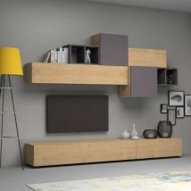Mur de rangement en bois de 260 cm en chêne et gris - Tromen