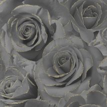 Madison Glitter Black Wallpaper Floral Rose Flower Textured Modern Gold - Muriva
