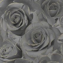 Muriva - Madison Glitter Black Wallpaper Floral Rose Flower Textured Modern Gold
