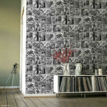 Marvel - Comic Strip Wallpaper Black and White Muriva 159502