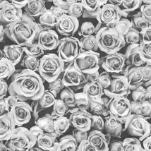 No Brand - Rosalee Grey Mono Small Roses Floral Photographic Flower Wall Wallpaper Feature - Grey