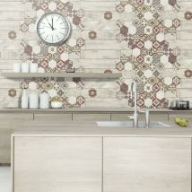 Tiles and Wood Heavy Duty Vinyl Wallpaper Lightly Textured Feature Wall - Muriva