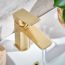 Hydros - Muro Brushed Brass Finish Basin Mono Mixer Tap Square Style, With Waste - Brass
