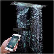 Musik Duschsystem Mit Thermostat, 300x900mm led 64 Farben rgb 4 Funktionen Duschset Unterputz, Regen, Wasserfall, WassersäUle, Handbrause Mit 3
