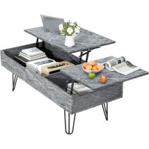 Mutital Couchtisch Höhenverstellbar 120x50 Cm, Rechteckig, Mit Doppelplatte Und Großem Stauraum, Mdf- Und Metallstruktur, Einfache Montage