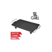Muvip plancha électrique 1500w - 2 zones lisse et grill - plaque antiadhésive - poignées cool-touch - thermostat amovible - surface 48x27cm
