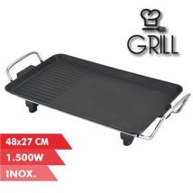 Buck - Muvip Plancha Électrique 1500w - 2 Zones Lisse Et Grill - Plaque Antiadhésive - Poignées Cool-touch - Thermostat Amovible - Surface 48x27cm