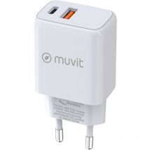 For Change Charger de Wall 1 usb qc 3.0 18W + 1 Type c pd 25W White - Muvit