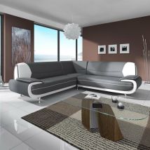 Mobilier Deco - muza - Canapé d'angle design en simili cuir gris et blanc