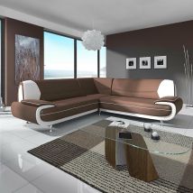 Mobilier Deco - muza - Canapé d'angle design en simili cuir marron et blanc