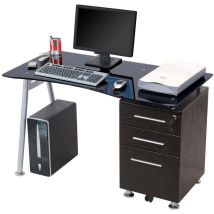 Scrivania 120x60xh75 Cm In Vetro Con Cassettiera Record Nera