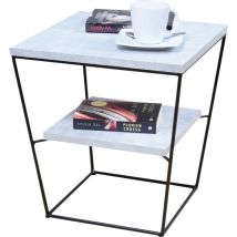 Table en fil de fer – Plateau en béton clair – Dimensions : 43 cm de hauteur, 40x40 cm – Linge de maison – Parure de lit