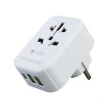 Ra 200 Reiseadapter 'World to Europe' (2- & 3-polig) inkl. 2x usb, 1x usb-c - Nabo