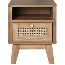 Nachttisch 1 Schublade mit Rattanfront und 1 Fach L39 cm - palmo