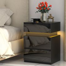 Nachttisch 3 schubladen,Hochglan Nachtkommode LED,Nachtschrank Schwarz,40x35x55cm