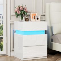 Nachttisch 3 schubladen,Hochglan Nachtkommode LED,Nachttisch Weiß,40x35x55cm