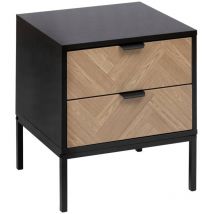 Nachttisch chevrons mit 2 schubladen in natürlicher und schwarzer kiefer 50x45cm - 5five