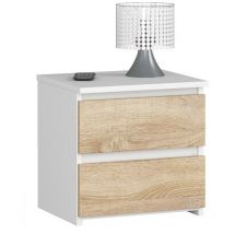 Akord - Nachttisch CL2 in der Farbe Weiß mit 2 Schubladen Front Sonoma-Eiche B40 x H40 x T35 cm