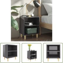 The Living Store Nachttisch mit Massivholz-Beinen Hochglanz-Grau 40x30x50 cm - Nachttisch - Beistelltisch - Wohnzimmer Deko - Skandinavisches Design