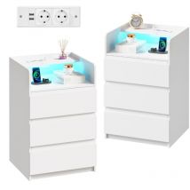 Set Aus 2 Nachttischen Mit Verstellbarer Led-beleuchtung, Steckdose Und Usb-anschluss