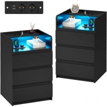 Set Aus 2 Nachttischen Mit Verstellbarer Led-beleuchtung, Steckdose Und Usb-anschluss