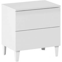 Nachttisch Nashville, Nachttisch mit 2 Schubladen, Nachttisch, Niedrige Kommode für Schlafzimmer, cm 50x34h49, Glänzend Weiß