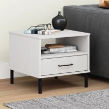 Nachttisch Nachtschrank Nachtkommode Beistelltisch oslo mit Metallbeinen Weiß Massivholz Kiefer FNTDX357946 BonneVie