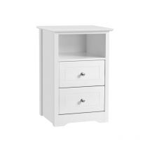 Nachttisch Nachtschrank Nachtkommode mit 2 Schubladen und 1 offner Ablage, Weiß - Yaheetech