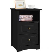 Nachttisch für Boxspringbetten Nachtschrank Nachtkommode in schwarz, mit 2 Schubladen und 1 offner Ablage - Yaheetech