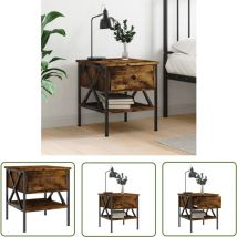 The Living Store Nachttisch Räuchereiche 40x42x45 cm Holzwerkstoff - Industrielles Möbelstück - Nachttisch - Beistelltisch - Wohnzimmerdeko