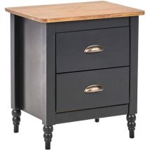 Nachttisch Schwarz u. Braun aus Kiefernholz mit 2 Schubladen Stauraum Modern Klassisch Traditionell Retro Nachtschrank für Schlafzimmer