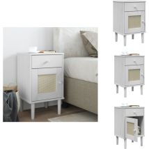 Vidaxl - Nachttisch senja Rattan-Look Weiß 40x35x65 cm Massivholz Kiefer - Nachtisch - Wohnzimmer - Schlafzimmereinrichtung - Holznachtisch - Weißes