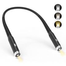 Nacken-Leselampe, wiederaufladbare Leselampe im Bett, 3 Farben und 3 einstellbare Helligkeitsstufen, 360° faltbar, USB-LED-Leselampe für Reisen,