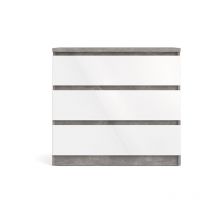 Nada Kommode niedrig mit 3 Schubladen, beton dekor,weiss hochglanz.