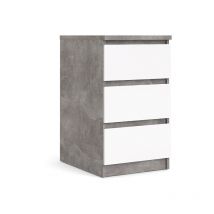 Nada Kommode niedrig und schmal 3 Schubladen, beton dekor,weiss hochglanz.