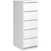 Naia Narrow Chest of 5 Drawers in White High Gloss