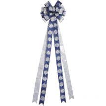 Rapanda - Nain de Noël suspendu pour sapin de Noël, grand nœud 33 x 113 cm, décorations pour sapin de Noël, paillettes d'hiver, bleu, or et champagne