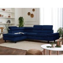 Lisa Design - Nairobi – ecksofa mit schlaffunktion – aus samt – 5-sitzer – mit kopfstützen – links - nachtblau