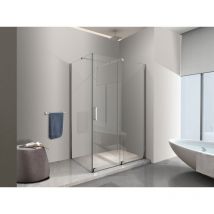 NALA Cabina de ducha en esquina con panel lateral fijo y puerta frontal corredera sin marco H 200 en cromo transparente Cm 70 (68-70) x 180 (176-181)
