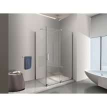 NALA Cabine de douche d'angle - panneau latéral fixe et porte frontale coulissante sans cadre H 200 en chrome Cm 120 (118-120)x170 (166-171)
