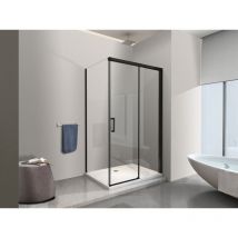 Nala - Douche d'angle avec paroi latérale fixe et porte frontale avec fermeture douce amortie h 200 8 mm cadre noir mat Cm 70 (68-70) x 130 (127-130)