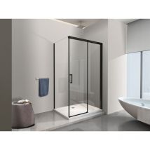 Nala - Ducha de esquina con panel lateral fijo y puerta frontal con cierre suave amortiguado h 200 8 mm marco negro mate Cm 70 (68-70) x 130 (127-130)