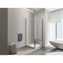 Duschbox aus 6 mm Glas mit Falttür und feststehender Seitenwand, Höhe 190 cm, in Chrom transparent 77,5-80 seitlicher fester Wand + DuschTür 62,5-65