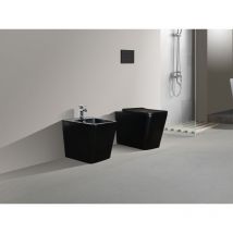 NALA Ensemble sanitaire au sol contre le mur, ligne carrée couleur noir mat abattant à fermeture douce