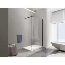 Nala - Moderna Parete Doccia Walk-in 8mm con telaio e braccio Nero, Easy-Clean h 200 cm - 118-120