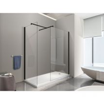Nala - Paroi De Douche Angulaire type walk-in 8MM Avec Verre Transparent Cadre Noir Mat 70X80