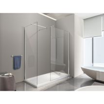 Nala - Parois de douche de 8 mm type Walk-in avec barre de soutien à t réversible H.200 - 73-75 + 118-120 cm