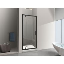Nala - Porte de douche à ouverture battante roto-translante avec pivots asymétriques, cadre noir mat réversible Cm 71-74 h 200