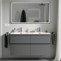 Waschtischunterschrank Bernstein lavoa 120 cm mit Doppelwaschbecken - Badmöbelfarbe Anthrazit matt, Waschbecken Weiß glänzend, Griff Anthrazit matt